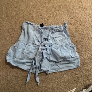 SHEIN Light Blue Smocked Crop Top